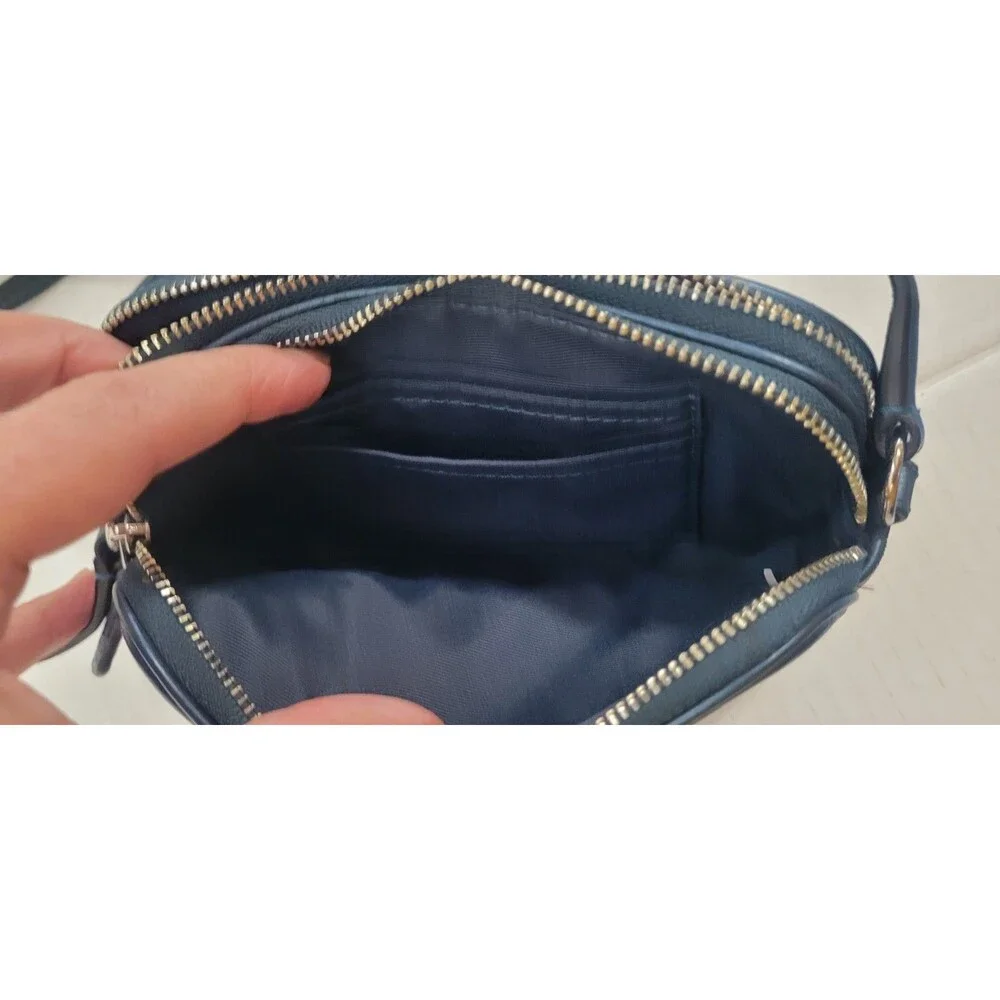 EUC Coach 53372 Blue Metallic Pebbled Leather Mini Crossbody Bag Wallet Purse - Picture 6 of 9